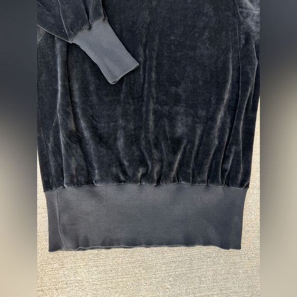 Vintage Black Velour Mini Sweatshirt Dress Banded Bottom Gold Stud Accents - Picture 3 of 8